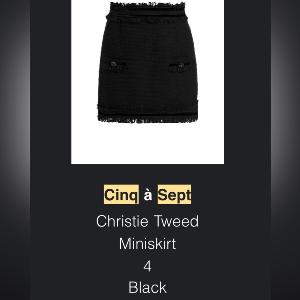 Cinq à Sept Christie Black Tweed Miniskirt, Size 4